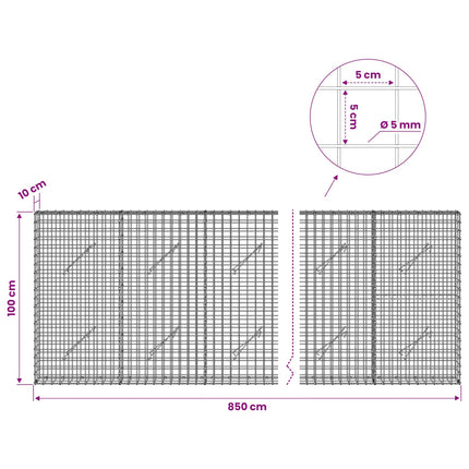 Gabion med 5 mm Tråd og 5x5 cm Maske 850x10x100 cm