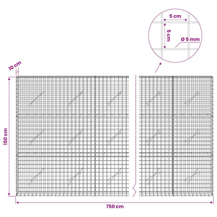 Gabion med 5 mm Tråd og 5x5 cm Maske 750x10x150 cm