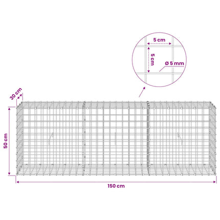 Gabion med 5 mm Tråd og 5x5 cm Maske 150x30x50 cm