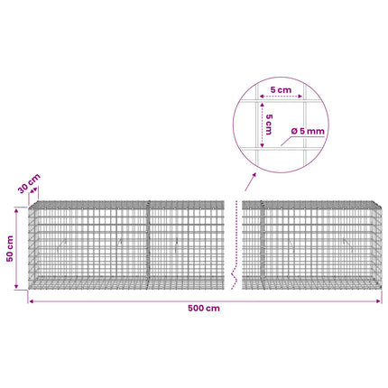 Gabion med 5 mm Tråd og 5x5 cm Maske 500x30x50 cm
