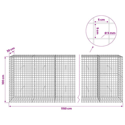 Gabion med 5 mm Tråd og 5x5 cm Maske 1150x30x100 cm