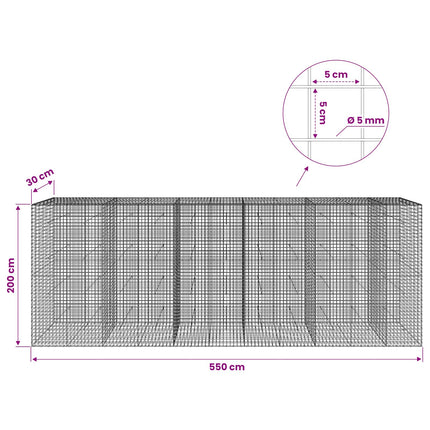 Gabion med 5 mm Tråd og 5x5 cm Maske 550x30x200 cm