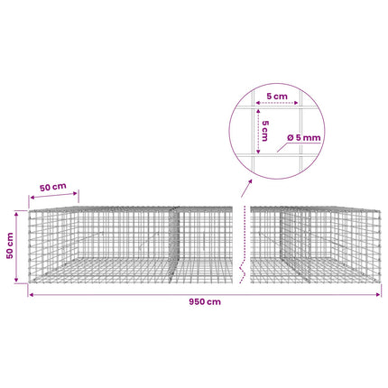Gabion med 5 mm Tråd og 5x5 cm Maske 950x50x50 cm