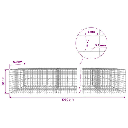 Gabion med 5 mm Tråd og 5x5 cm Maske 1050x50x50 cm