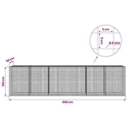 Gabion med 5 mm Tråd og 5x5 cm Maske 600x50x150 cm