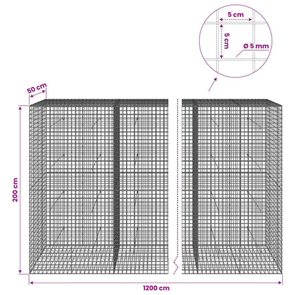 Gabion med 5 mm Tråd og 5x5 cm Maske 1200x50x200 cm