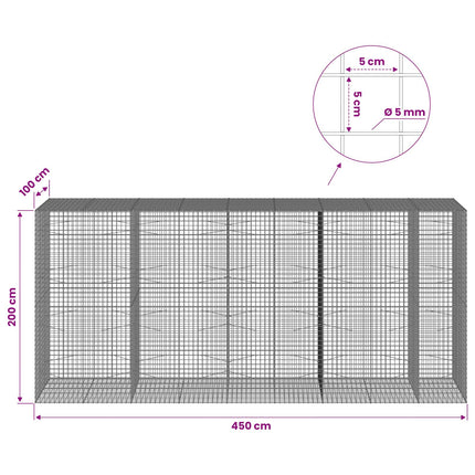 Gabion med 5 mm Tråd og 5x5 cm Maske 450x100x200 cm