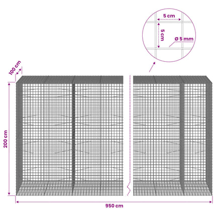 Gabion med 5 mm Tråd og 5x5 cm Maske 950x100x200 cm