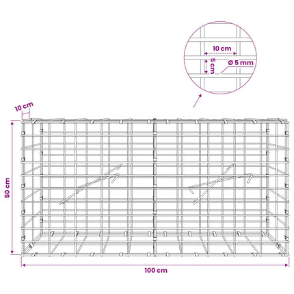 Gabion med 5 mm Tråd og 5x10 cm Maske 100x10x50 cm
