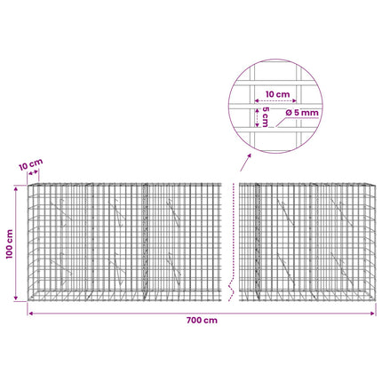Gabion med 5 mm Tråd og 5x10 cm Maske 700x10x100 cm