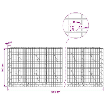 Gabion med 5 mm Tråd og 5x10 cm Maske 1050x10x100 cm