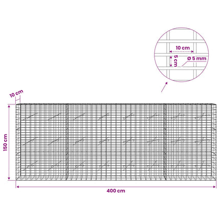 Gabion med 5 mm Tråd og 5x10 cm Maske 400x10x150 cm