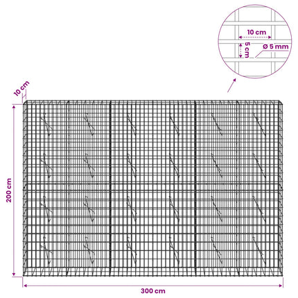 Gabion med 5 mm Tråd og 5x10 cm Maske 300x10x200 cm