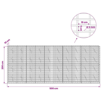 Gabion med 5 mm Tråd og 5x10 cm Maske 500x10x200 cm