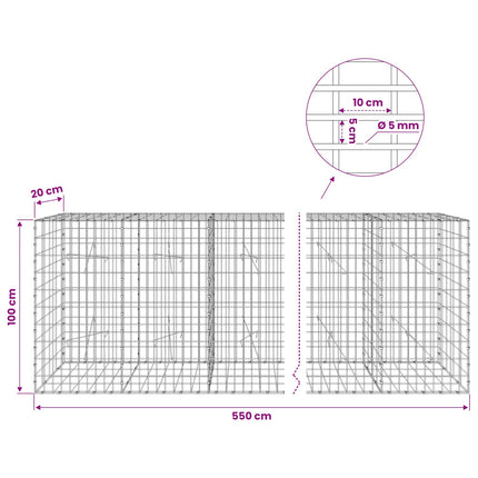 Gabion med 5 mm Tråd og 5x10 cm Maske 550x20x100 cm