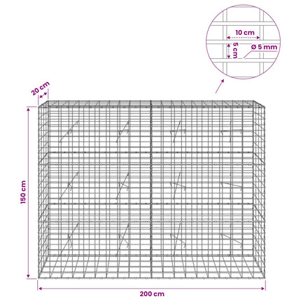 Gabion med 5 mm Tråd og 5x10 cm Maske 200x20x150 cm