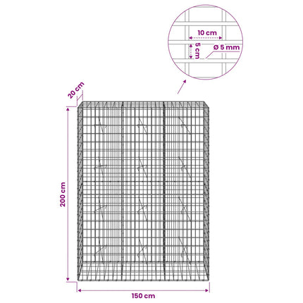 Gabion med 5 mm Tråd og 5x10 cm Maske 150x20x200 cm