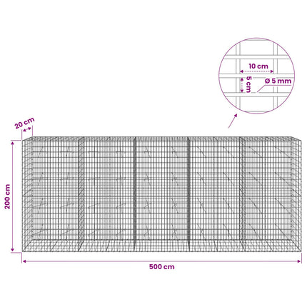 Gabion med 5 mm Tråd og 5x10 cm Maske 500x20x200 cm