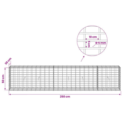 Gabion med 5 mm Tråd og 5x10 cm Maske 250x30x50 cm