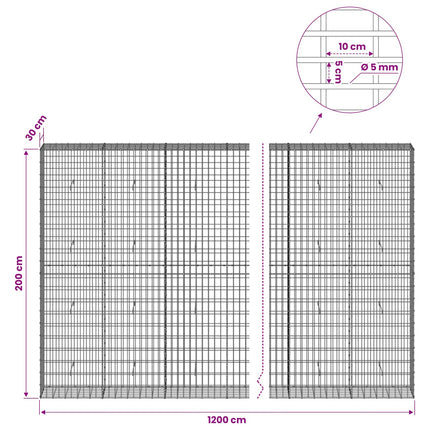 Gabion med 5 mm Tråd og 5x10 cm Maske 1200x30x200 cm