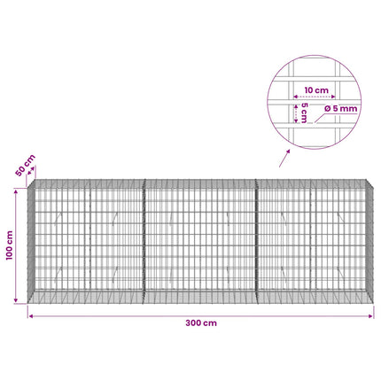 Gabion med 5 mm Tråd og 5x10 cm Maske 300x50x100 cm