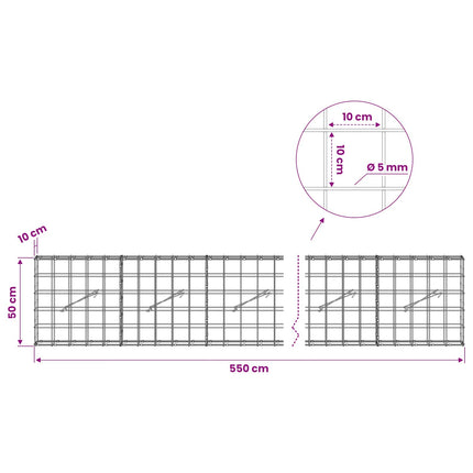Gabion med 5 mm Tråd og 10x10 cm Net 550x10x50 cm