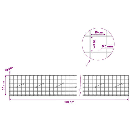 Gabion med 5 mm Tråd og 10x10 cm Net 900x10x50 cm