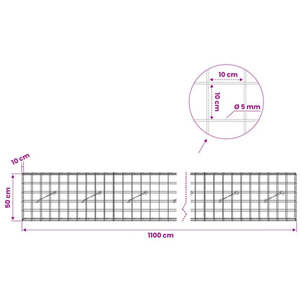 Gabion med 5 mm Tråd og 10x10 cm Net 1100x10x50 cm