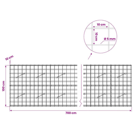 Gabion med 5 mm Tråd og 10x10 cm Net 700x10x100 cm