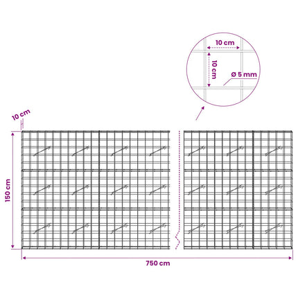 Gabion med 5 mm Tråd og 10x10 cm Net 750x10x150 cm