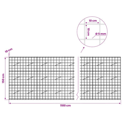 Gabion med 5 mm Tråd og 10x10 cm Net 1100x10x150 cm