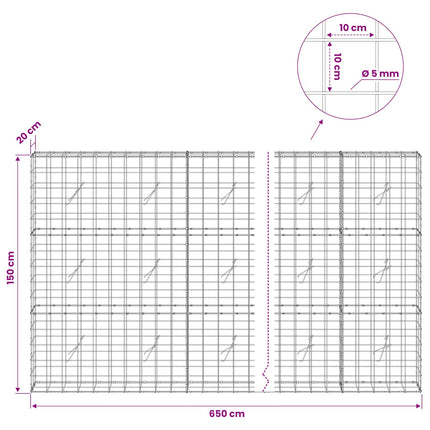 Gabion med 5 mm Tråd og 10x10 cm Net 650x20x150 cm