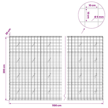 Gabion med 5 mm Tråd og 10x10 cm Net 1100x20x200 cm