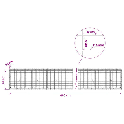 Gabion med 5 mm Tråd og 10x10 cm Net 400x30x50 cm