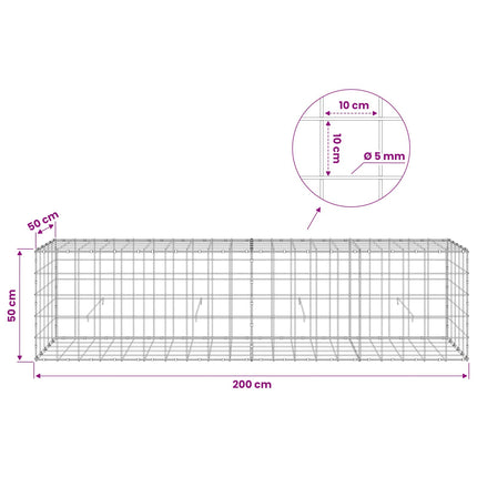 Gabion med 5 mm Tråd og 10x10 cm Net 200x50x50 cm