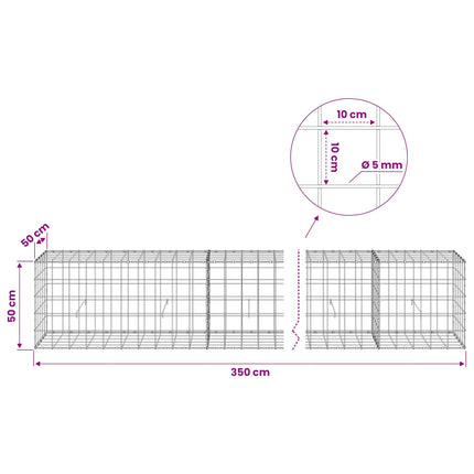 Gabion med 5 mm Tråd og 10x10 cm Net 350x50x50 cm