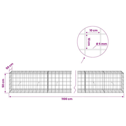 Gabion med 5 mm Tråd og 10x10 cm Net 1100x50x50 cm