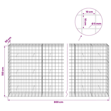 Gabion med 5 mm Tråd og 10x10 cm Net 800x50x150 cm