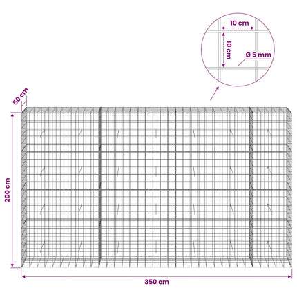 Gabion med 5 mm Tråd og 10x10 cm Net 350x50x200 cm