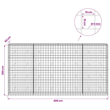 Gabion med 5 mm Tråd og 10x10 cm Net 400x50x200 cm