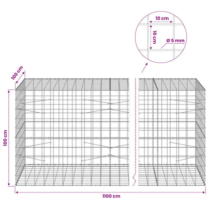 Gabion med 5 mm Tråd og 10x10 cm Net 1100x100x100 cm