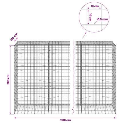 Gabion med 5 mm Tråd og 10x10 cm Net 1100x100x200 cm