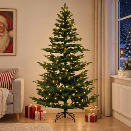 Kunstigt Hinged Juletræ 240 cm 300 LED'er Varm hvid PE og PVC