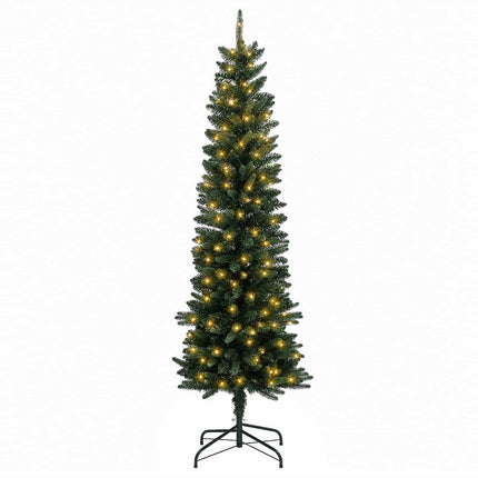Kunstigt slankt juletræ 150 cm 150 LED'er Varm hvid PE og PVC