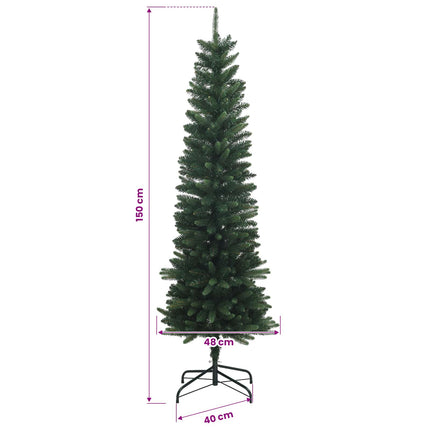 Kunstigt slankt juletræ 150 cm 150 LED'er Varm hvid PE og PVC