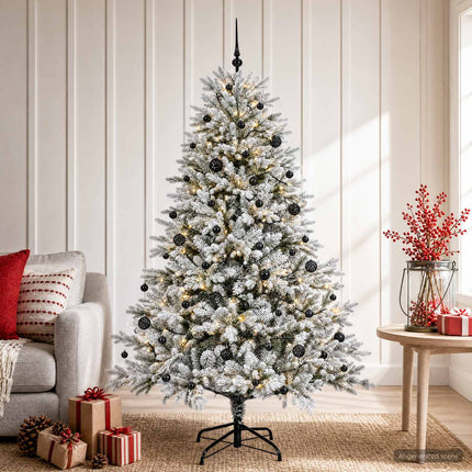 Kunstigt juletræ med julekugle 150 cm 150 LED'er Varm hvid