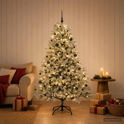 Kunstigt juletræ med julekugle 150 cm 150 LED'er Varm hvid