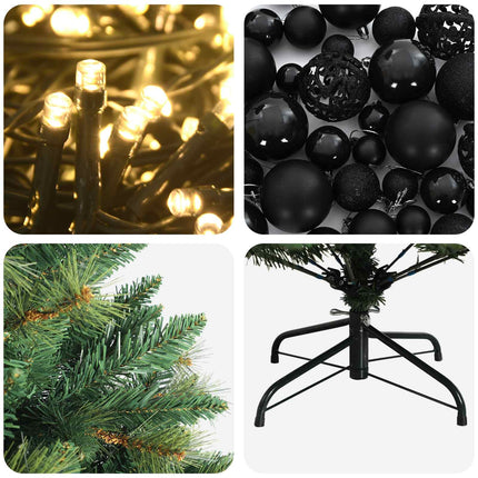 Kunstig juletræ med kugler 150 cm 150 LED'er Varm hvid