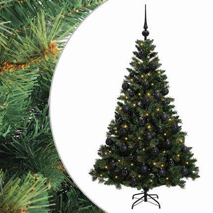 Kunstig juletræ med kugler 150 cm 150 LED'er Varm hvid