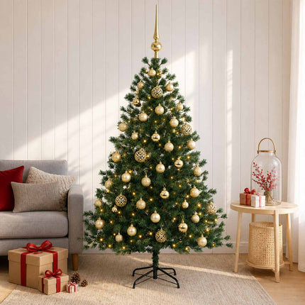 Kunstigt juletræ med julekugle 150 cm 150 LED'er Varm hvid